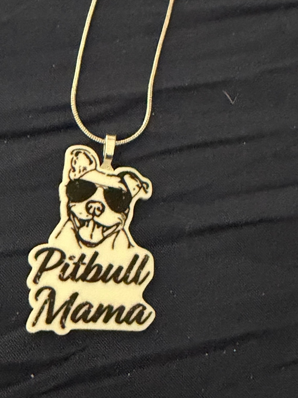 Pitbull Mama Pendant Necklace - Cream and Black